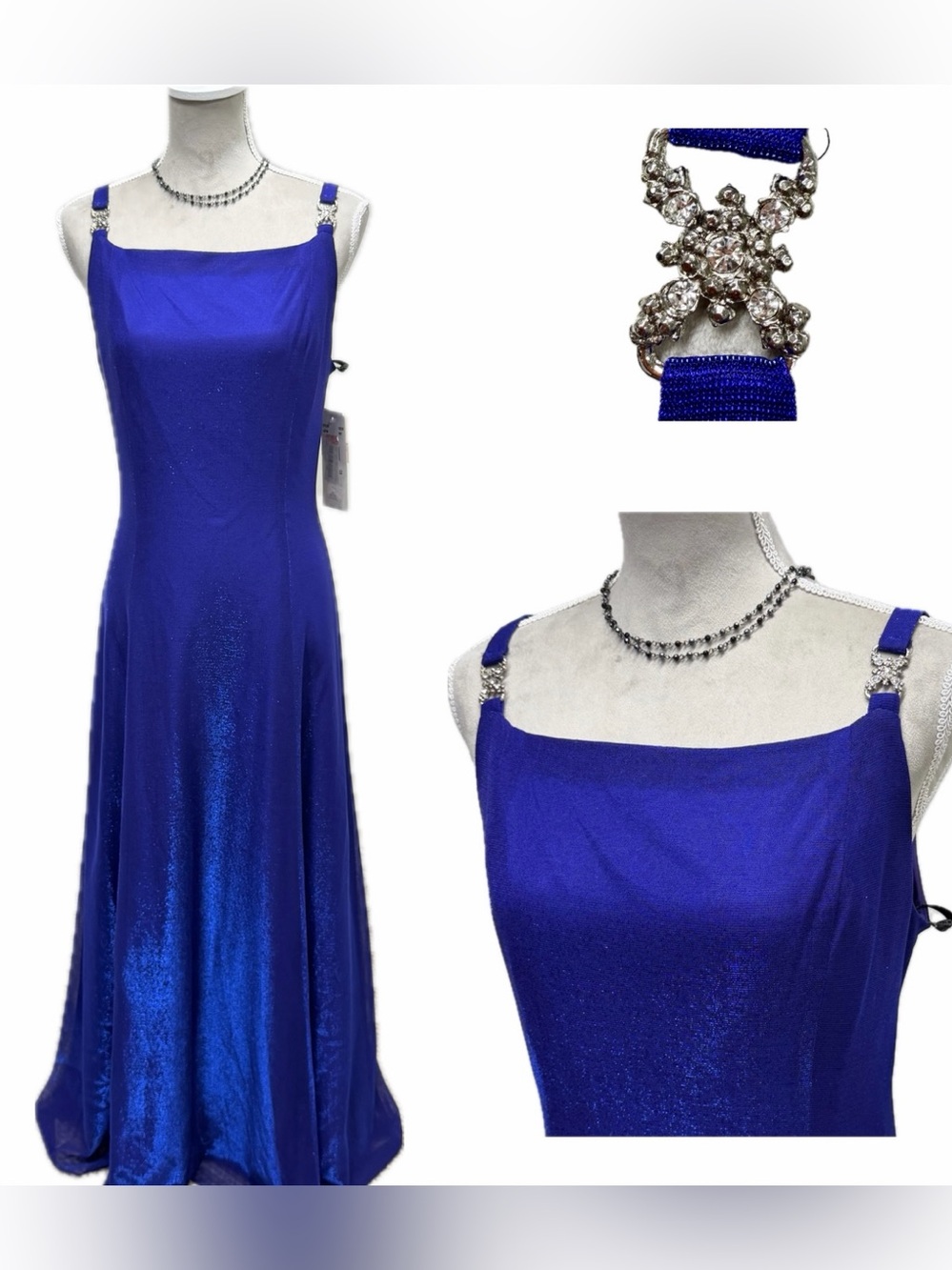 Vintage Betsy & Adam Prom Dress Maxi Gown Sz 12 Blue Metallic Fairy Goth Y2K NWT
